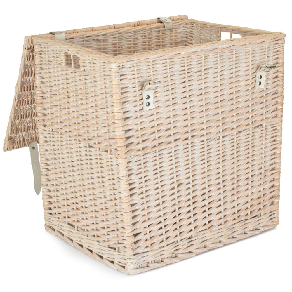 Red Hamper White Wash Vintner Storage Wicker Picnic Basket