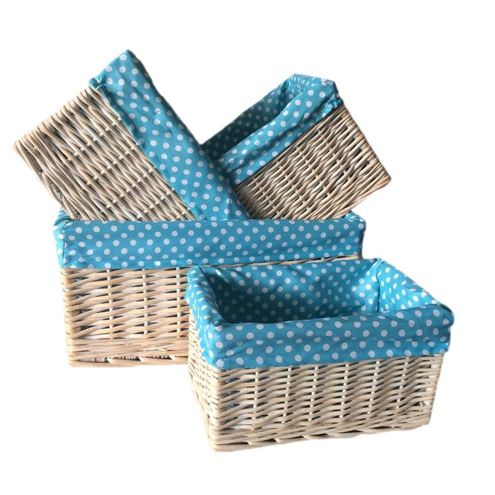 Red Hamper Blue Spotty Lined Wicker Storage Basket