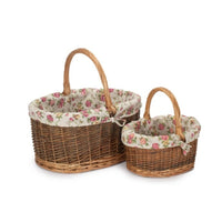 Red Hamper Garden Rose Cotton Lined Country Oval Wicker Shopping Basket
