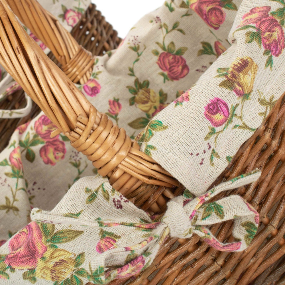 Red Hamper Garden Rose Cotton Lined Country Oval Wicker Shopping Basket