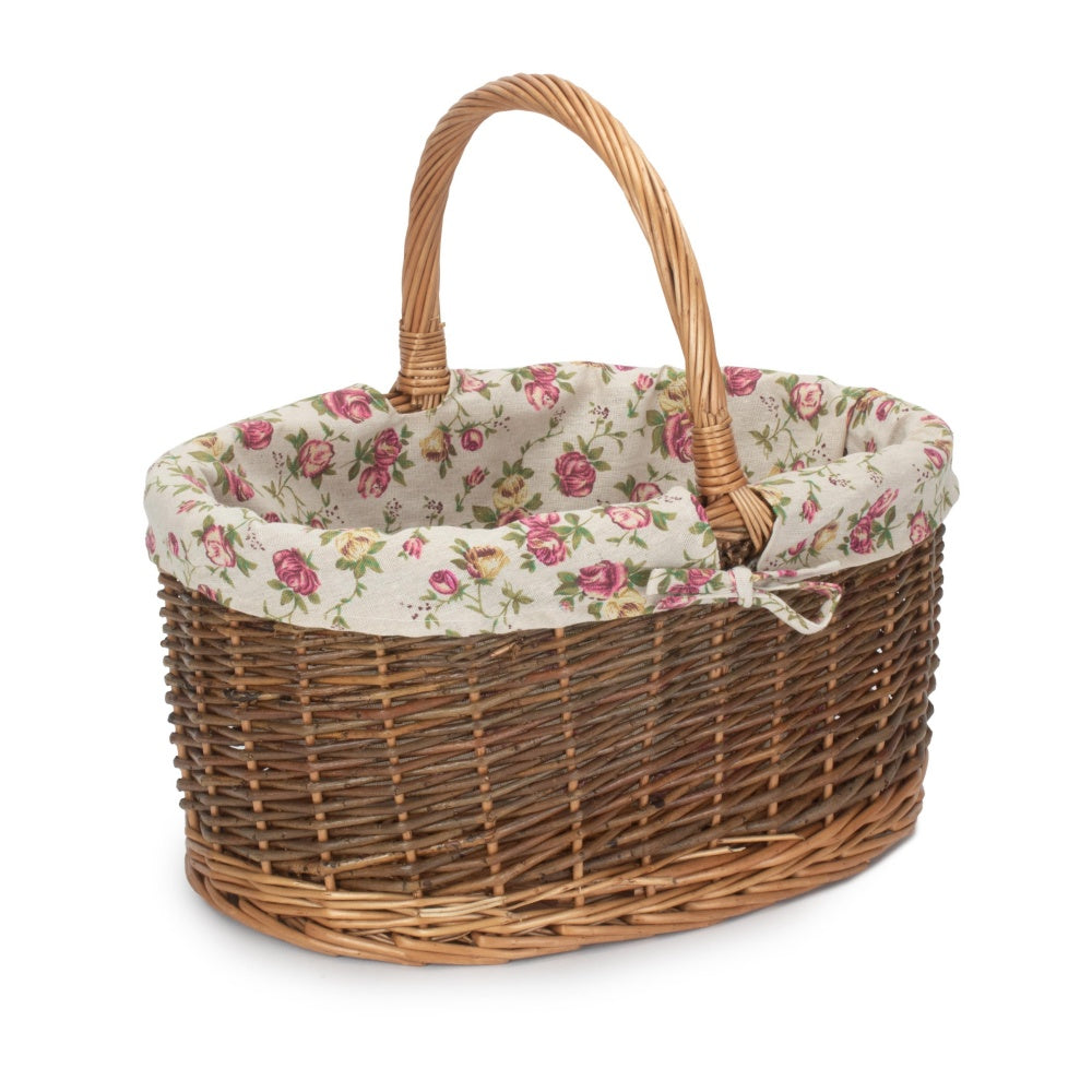 Red Hamper Garden Rose Cotton Lined Country Oval Wicker Shopping Basket