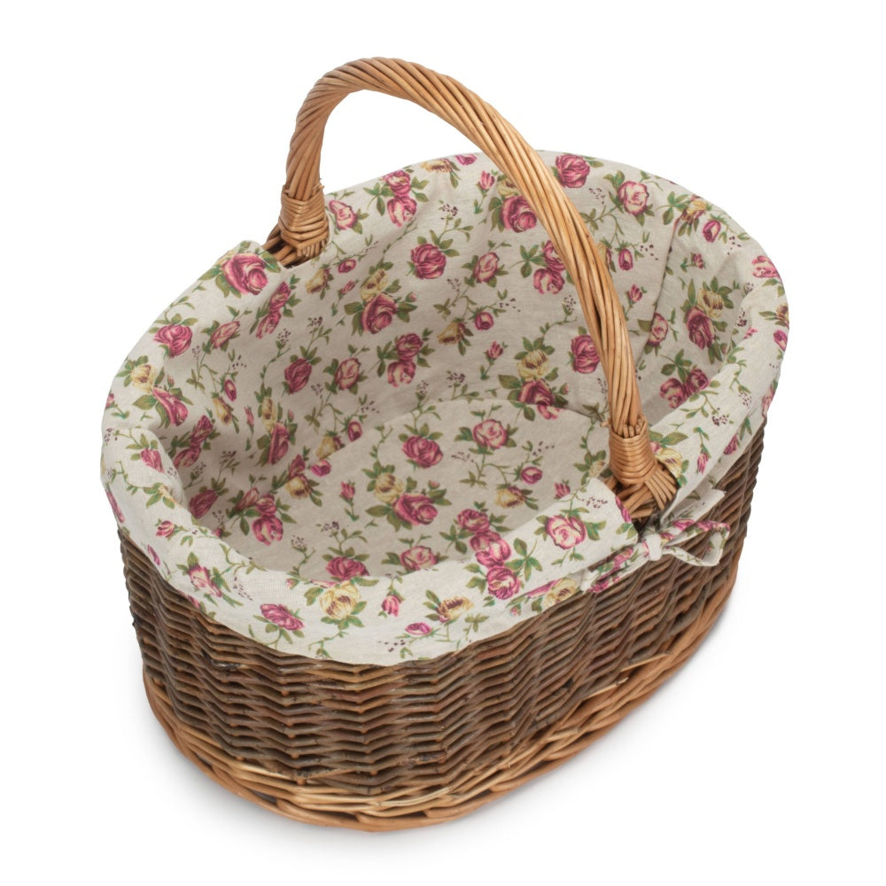 Red Hamper Garden Rose Cotton Lined Country Oval Wicker Shopping Basket