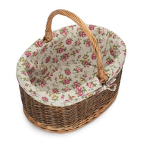Red Hamper Garden Rose Cotton Lined Country Oval Wicker Shopping Basket