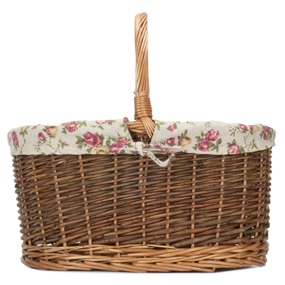 Red Hamper Garden Rose Cotton Lined Country Oval Wicker Shopping Basket