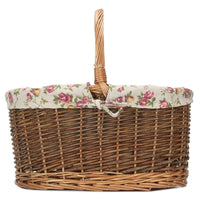 Red Hamper Garden Rose Cotton Lined Country Oval Wicker Shopping Basket