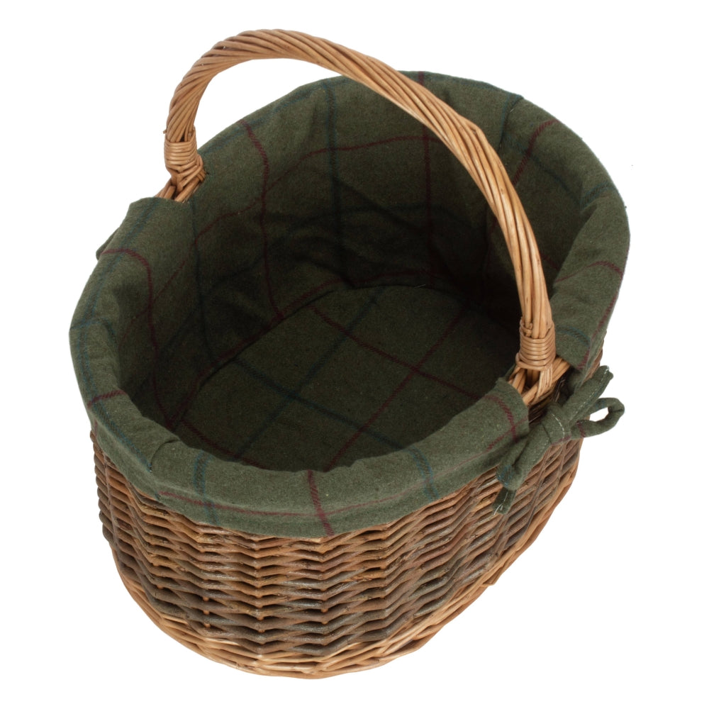 Red Hamper Green Tweed Lined Country Oval Wicker Shopping Basket