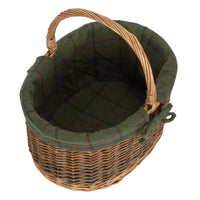 Red Hamper Green Tweed Lined Country Oval Wicker Shopping Basket