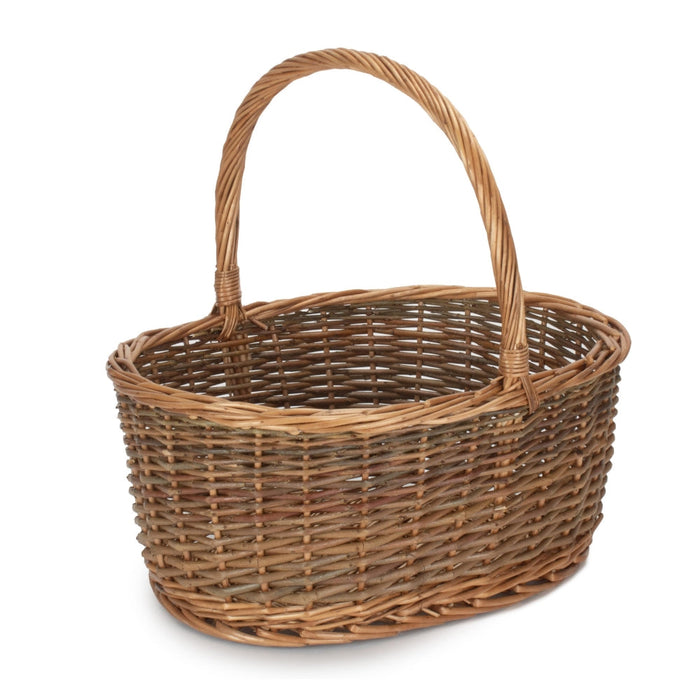 Red Hamper Oval Unpeeled Willow Shopping Basket