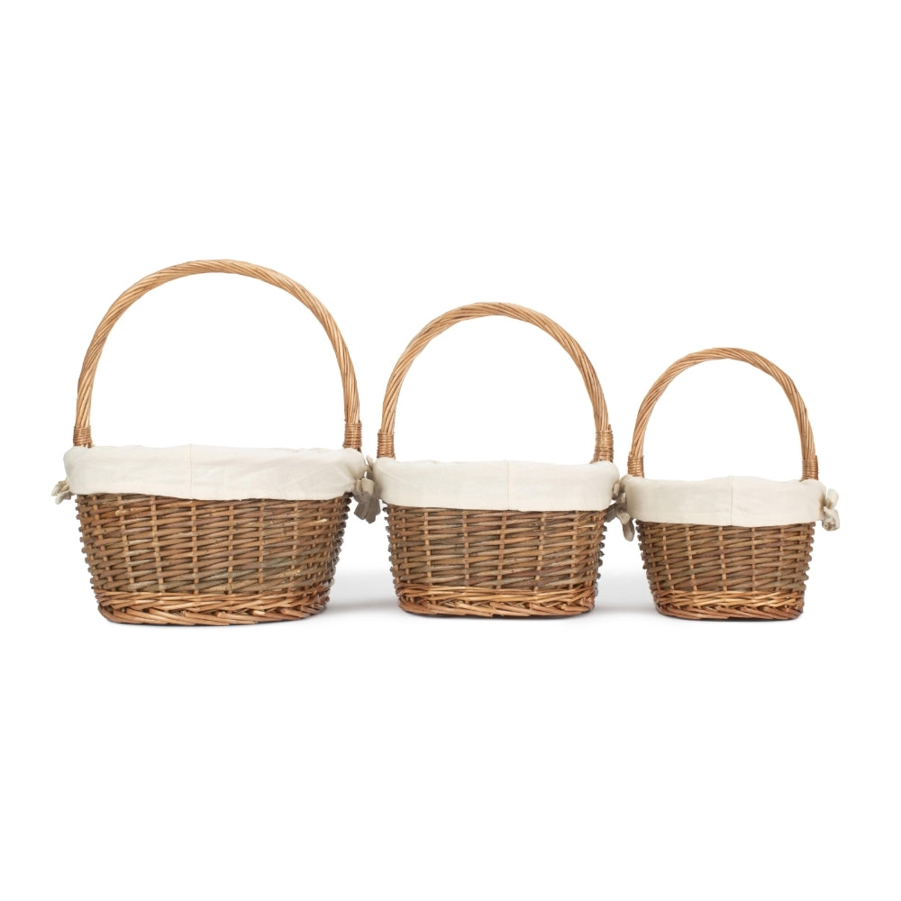 Red Hamper Oval Unpeeled Willow Shopping Basket With White Lining