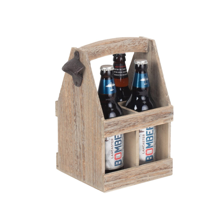 Red Hamper Oak Effect 4 Beer Bottle Carrier with Bottle Opener
