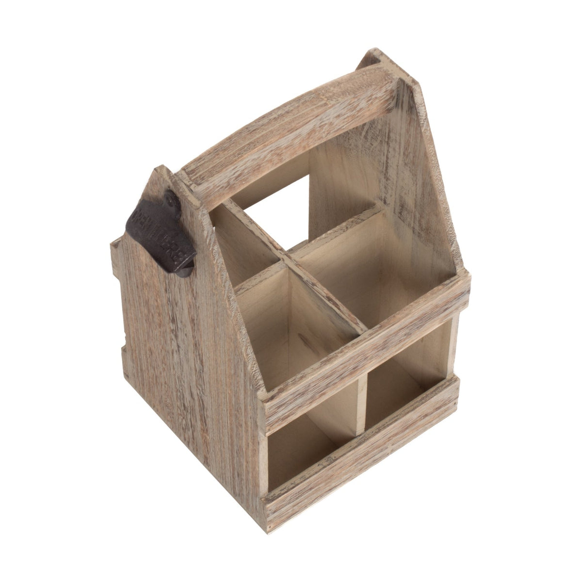 Red Hamper Oak Effect 4 Beer Bottle Carrier with Bottle Opener