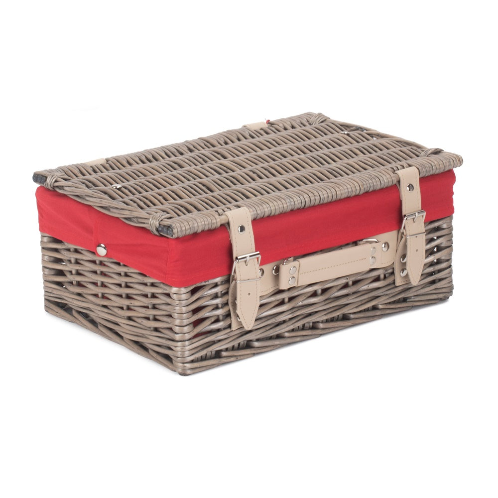 Red Hamper 36cm Antique Wash Wicker Picnic Basket with Cotton Lining