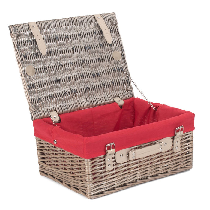 Red Hamper 41cm Antique Wash Wicker Picnic Basket with Cotton Lining