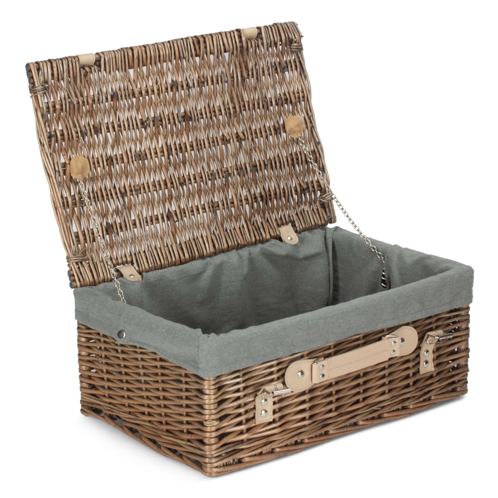 Red Hamper 46cm Antique Wash Wicker Picnic Basket with Cotton Lining