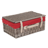 Red Hamper 46cm Antique Wash Wicker Picnic Basket with Cotton Lining