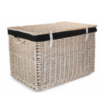 Large Whitewash Finish Storage Wicker Basket