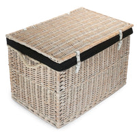 Large Whitewash Finish Storage Wicker Basket