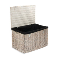 Large Whitewash Finish Storage Wicker Basket