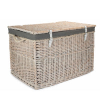 Large Whitewash Finish Storage Wicker Basket