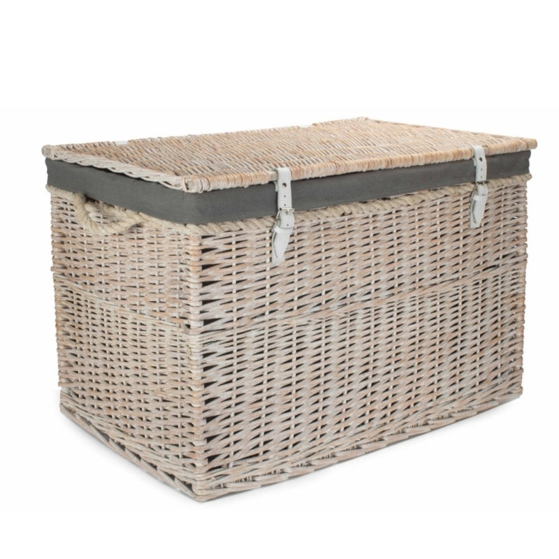 Large Whitewash Finish Storage Wicker Basket