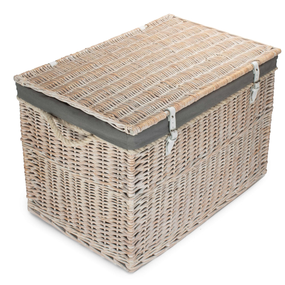 Large Whitewash Finish Storage Wicker Basket