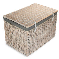 Large Whitewash Finish Storage Wicker Basket