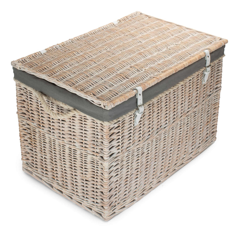 Large Whitewash Finish Storage Wicker Basket