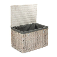 Large Whitewash Finish Storage Wicker Basket