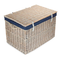 Large Whitewash Finish Storage Wicker Basket