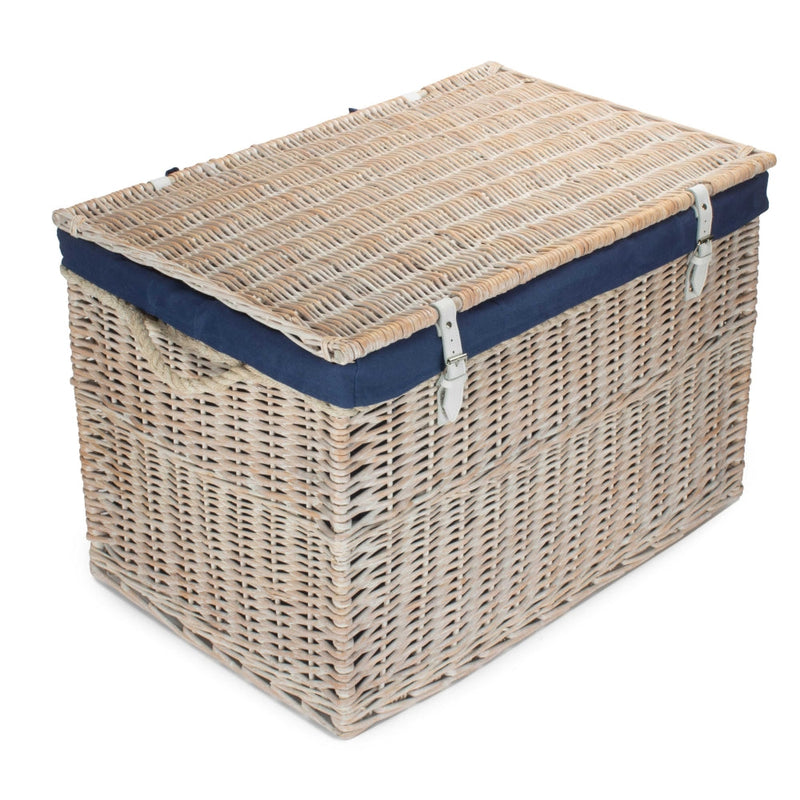Large Whitewash Finish Storage Wicker Basket