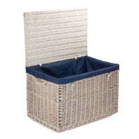 Large Whitewash Finish Storage Wicker Basket