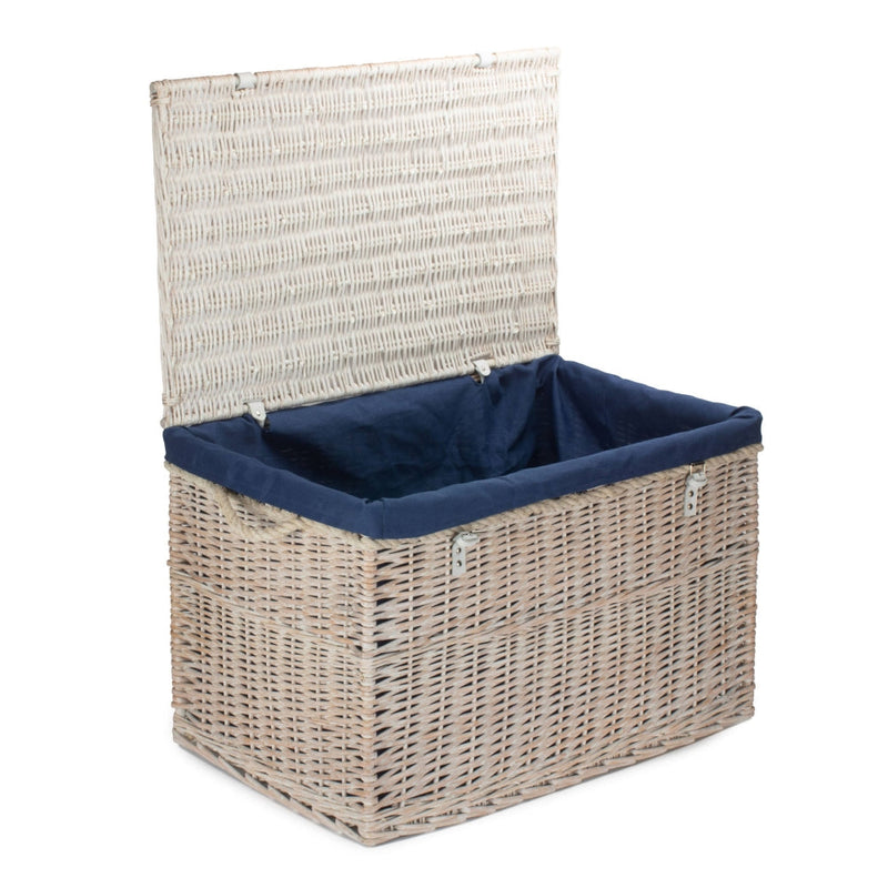 Large Whitewash Finish Storage Wicker Basket