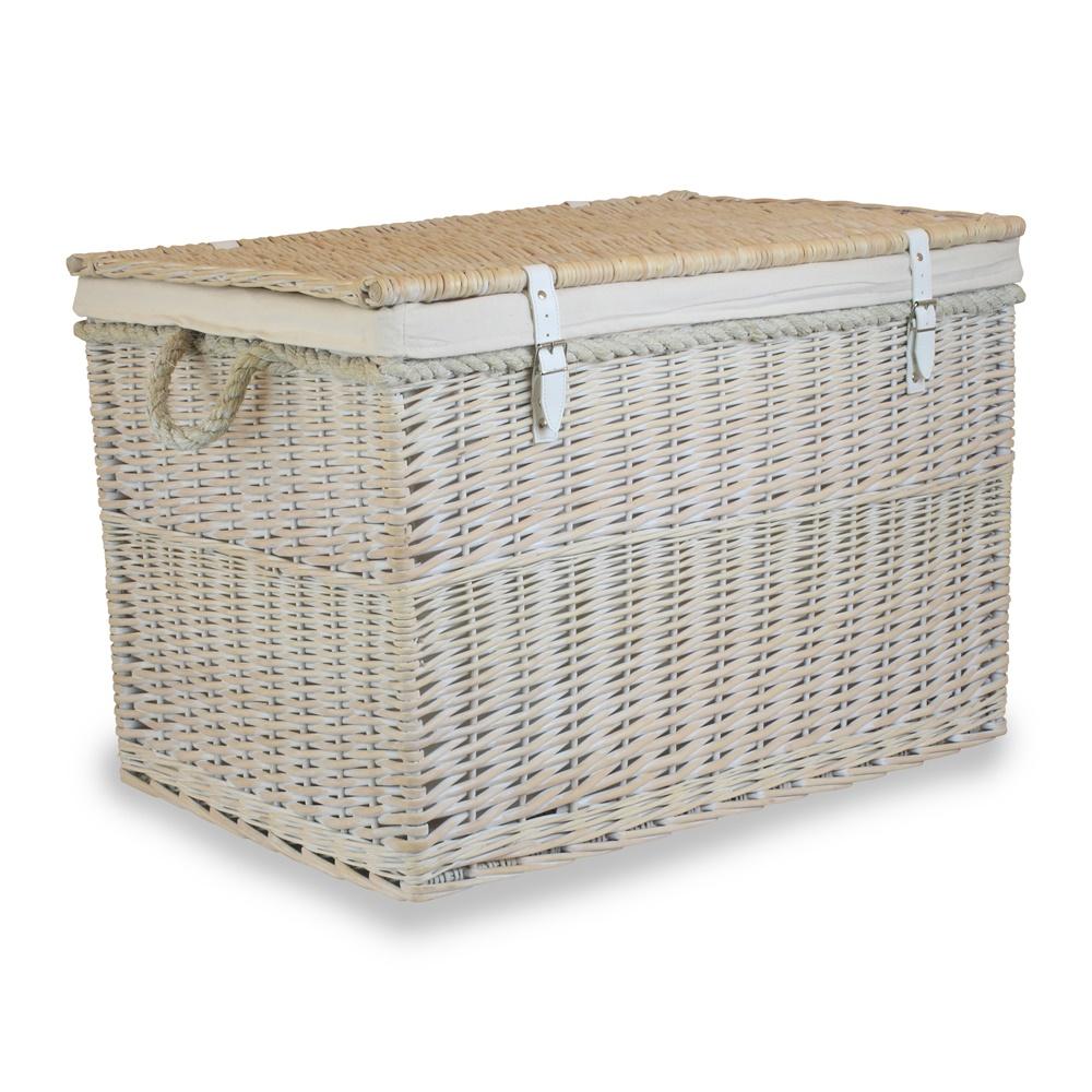 Red Hamper Large White Wash Finish Storage Wicker Basket