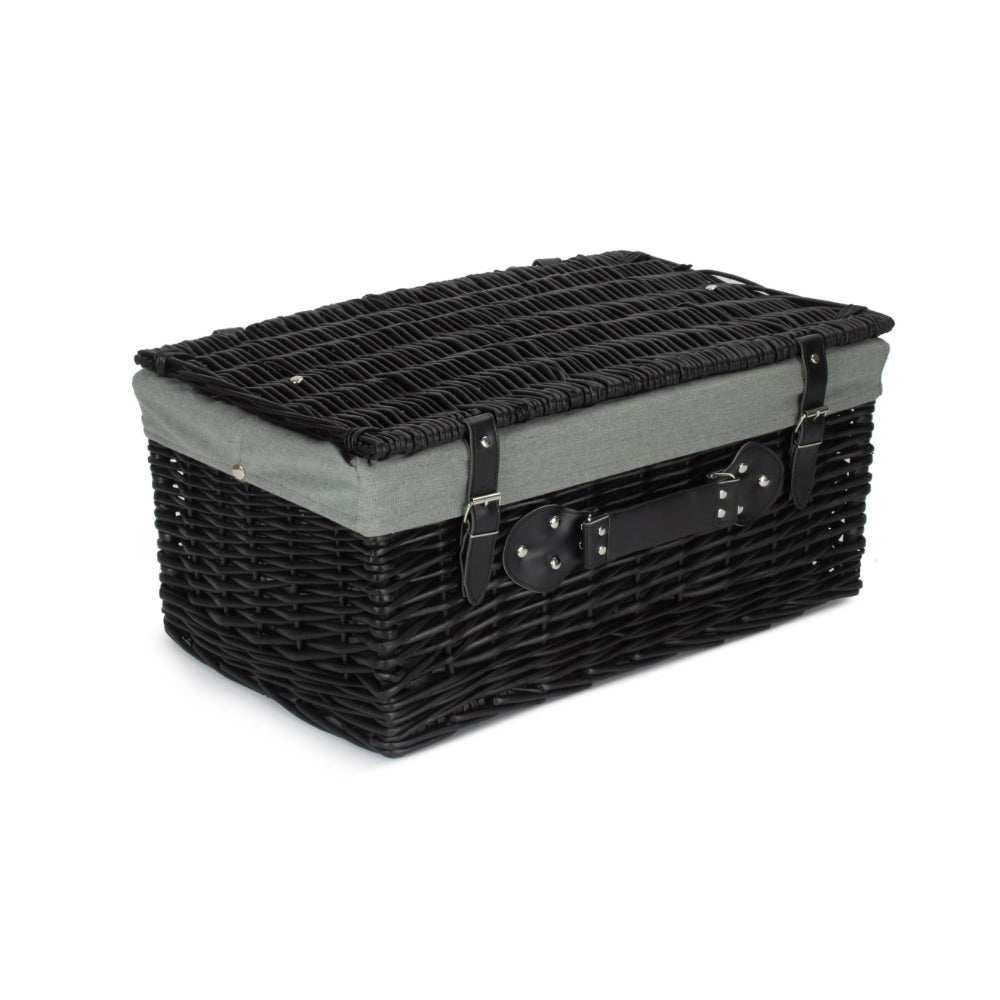 Red Hamper 51cm Empty Black Willow Picnic Basket With Cotton Lining