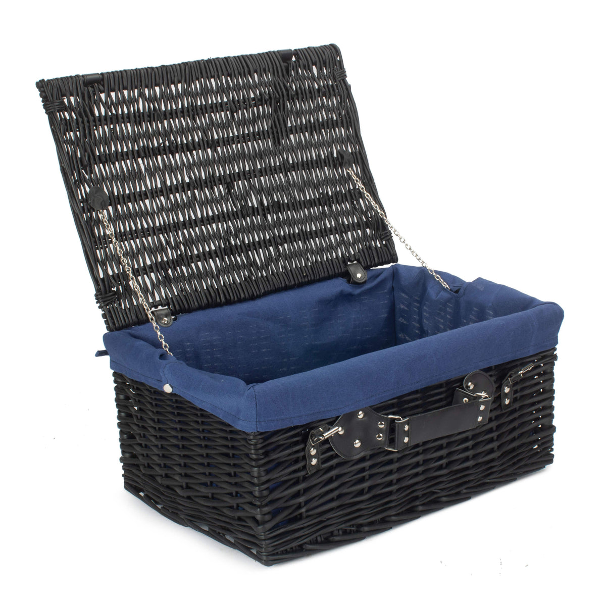 Red Hamper 51cm Empty Black Willow Picnic Basket With Cotton Lining