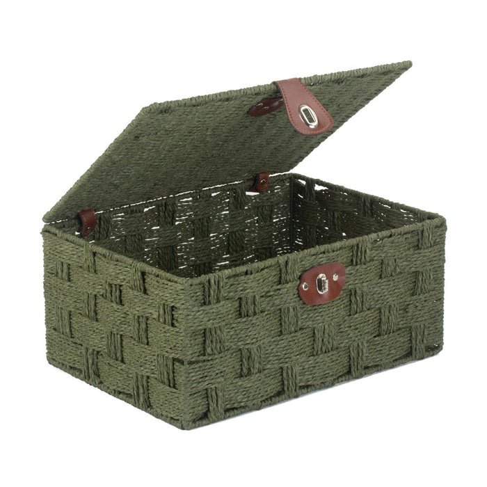 Red Hamper Twisted Green Paper Rope Picnic Basket