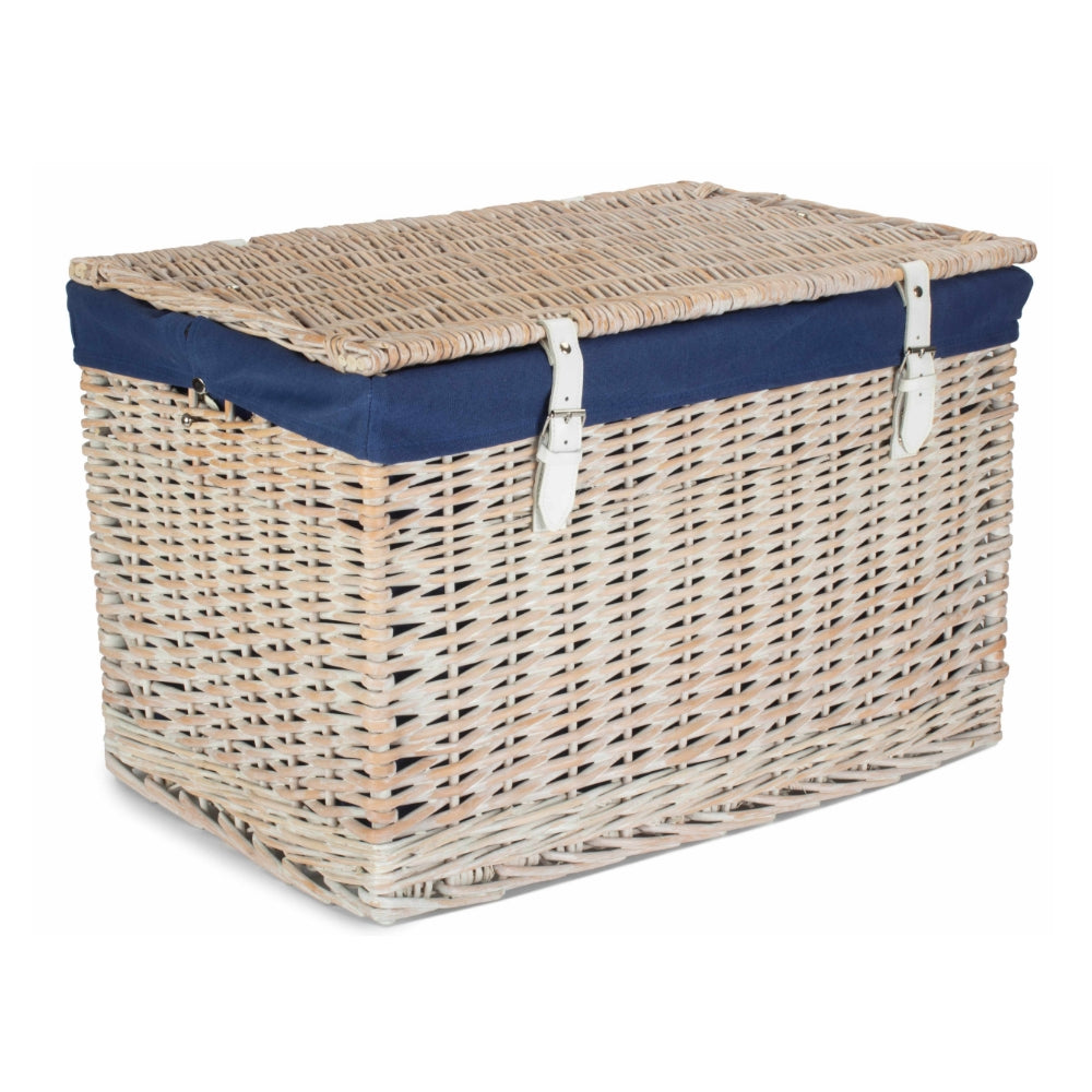 The Willow Basket 60cm White Wash Chest Picnic Wicker Basket