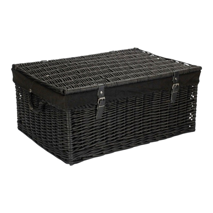 Red Hamper 67cm Black Wicker Rope Handled Black Cotton Lined Picnic Basket