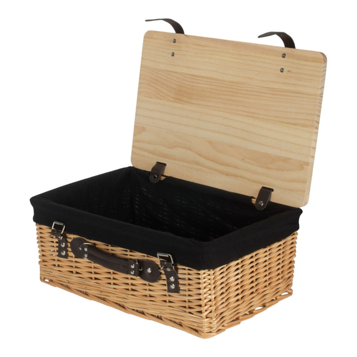 Red Hamper Buff Black Lined Willow Empty Picnic Basket with Pinewood Lid