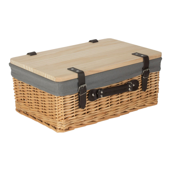 Red Hamper Buff Grey Lined Willow Empty Picnic Basket with Pinewood Lid