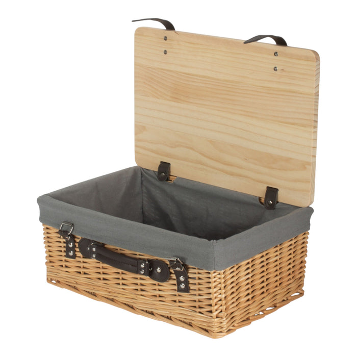 Red Hamper Buff Grey Lined Willow Empty Picnic Basket with Pinewood Lid