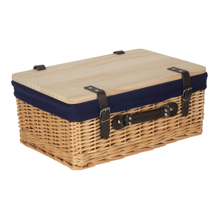 Red Hamper Buff Navy Lined Willow Empty Picnic Basket with Pinewood Lid
