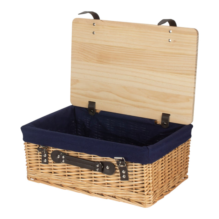 Red Hamper Buff Navy Lined Willow Empty Picnic Basket with Pinewood Lid