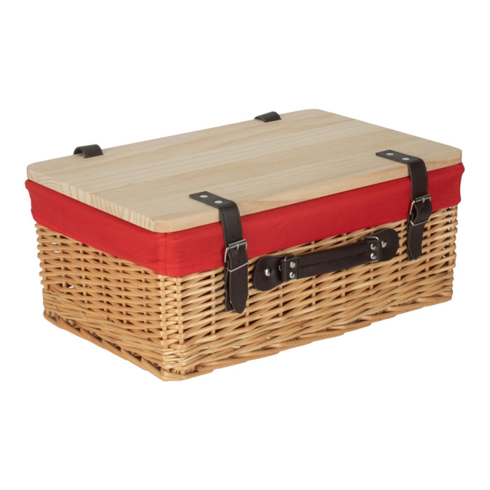 Red Hamper Buff Red Lined Willow Empty Picnic Basket with Pinewood Lid