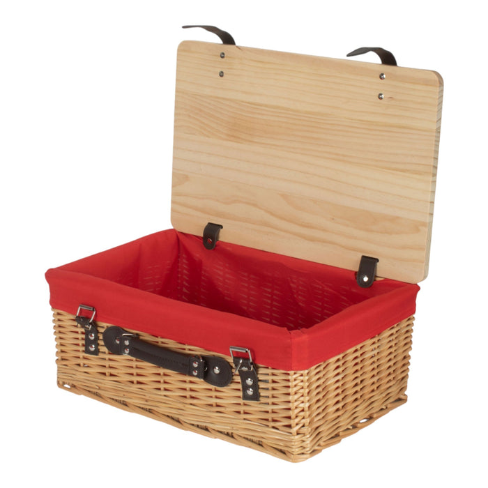 Red Hamper Buff Red Lined Willow Empty Picnic Basket with Pinewood Lid