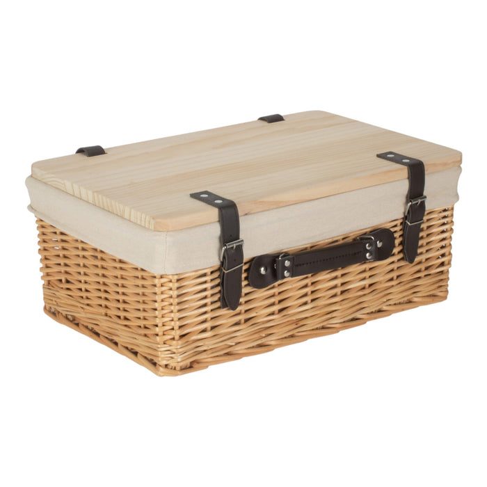 Red Hamper Buff White Lined Willow Empty Picnic Basket with Pinewood Lid