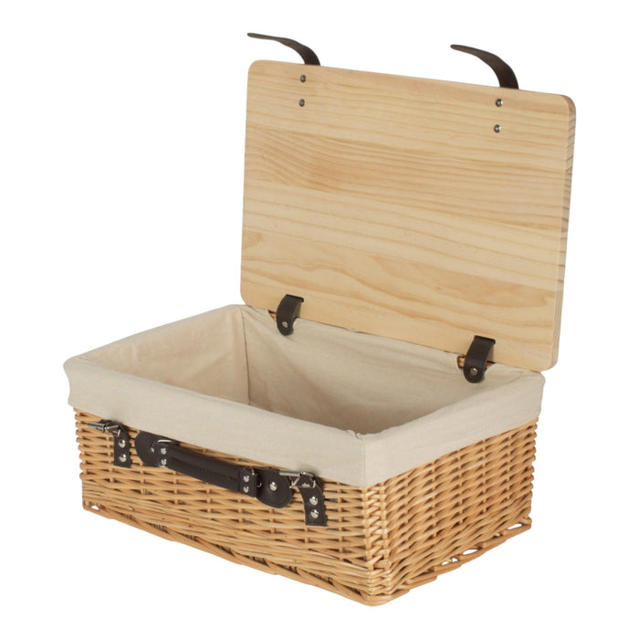 Red Hamper Buff White Lined Willow Empty Picnic Basket with Pinewood Lid