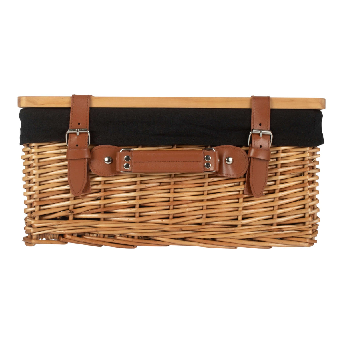 The Willow Basket Double Steamed Black Lined Willow Empty Picnic Basket with Pinewood Lid