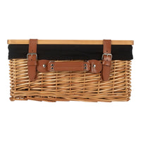The Willow Basket Double Steamed Black Lined Willow Empty Picnic Basket with Pinewood Lid