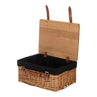 The Willow Basket Double Steamed Black Lined Willow Empty Picnic Basket with Pinewood Lid